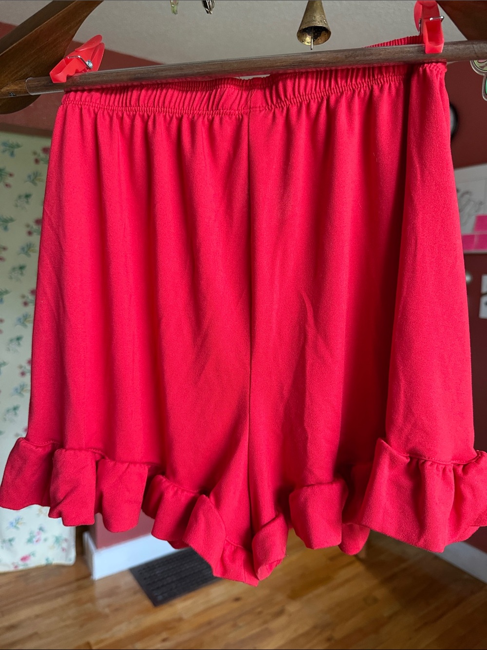 Red Ruffle Hem Drawstring Pajama Shorts - Picture 5 of 5